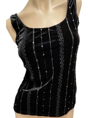 NWT Arianne Tank Top Black MEDIUM Velour w Embroidery & Sequins